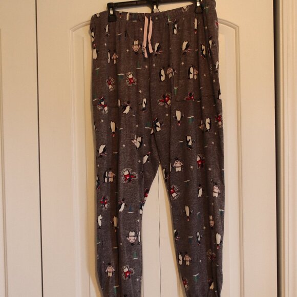 JoySpun Large Penguin Pajama Pants Elastic Drawstring Waist Pockets Sleep Lounge - Picture 1 of 16